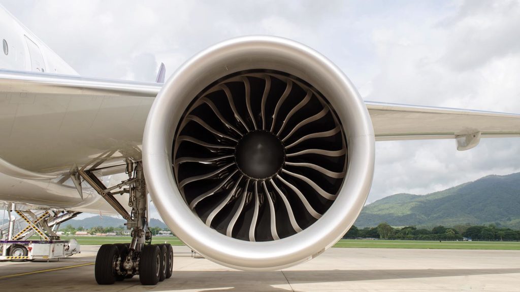Turbine of engine airplane in airport