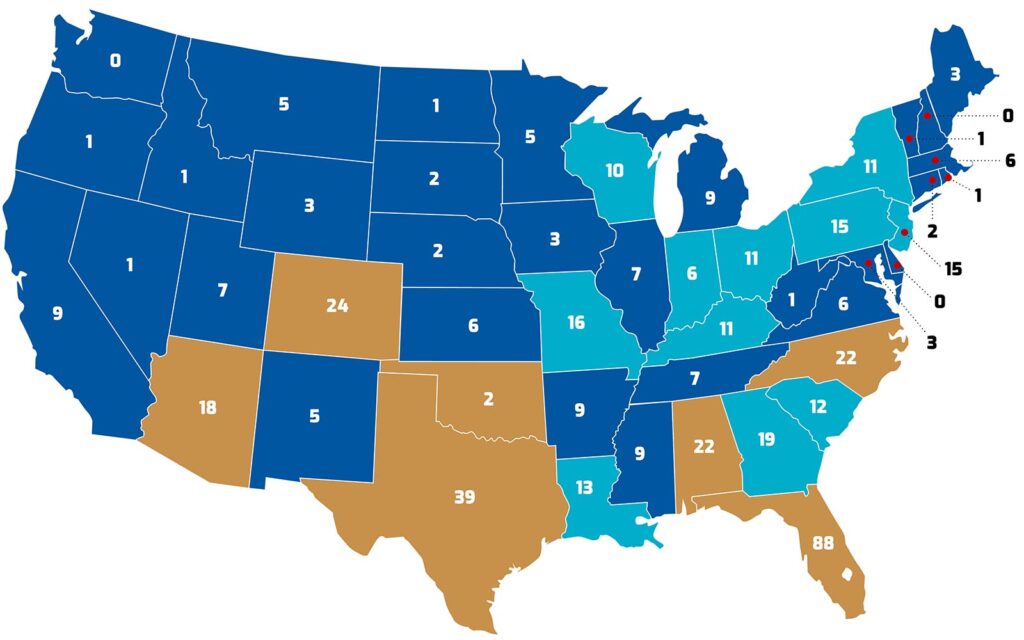 Lightning deaths by state based on National Lightning Safety Council data from 2006-2023. Florida leads the US in lightning fatalities.