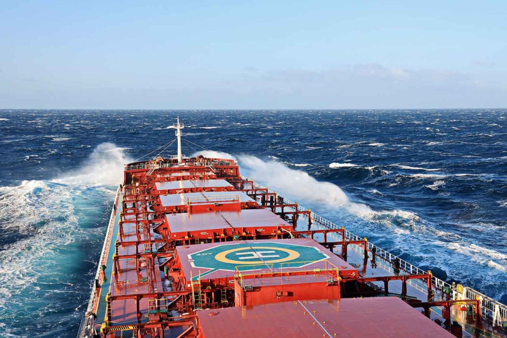 Shipping vessel in a rough sea using maritime weather data