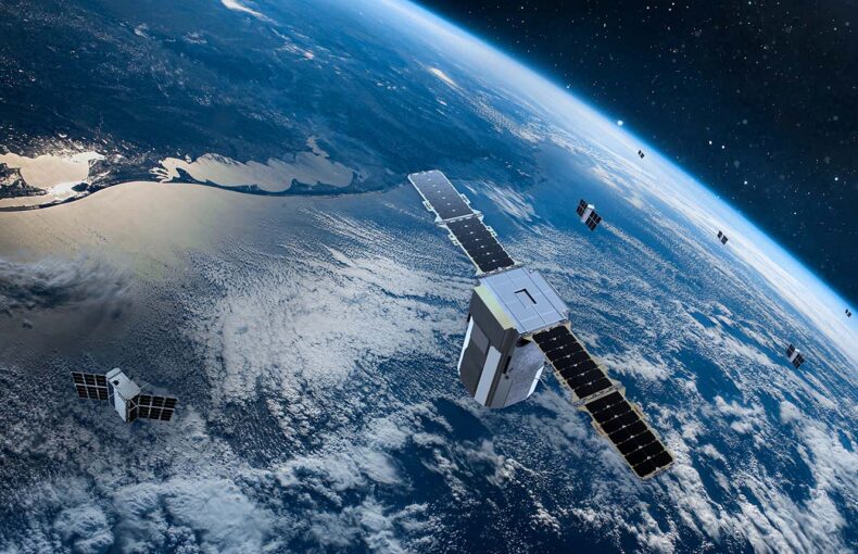 Spire satellite constellation in space