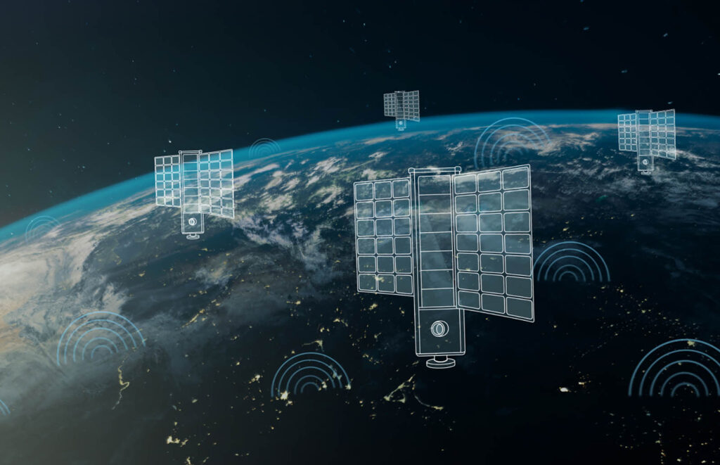 Illustration of Spire satellites collecting RF geolocation data