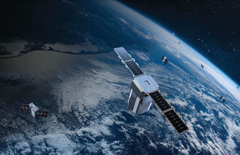 Spire satellite constellation in space