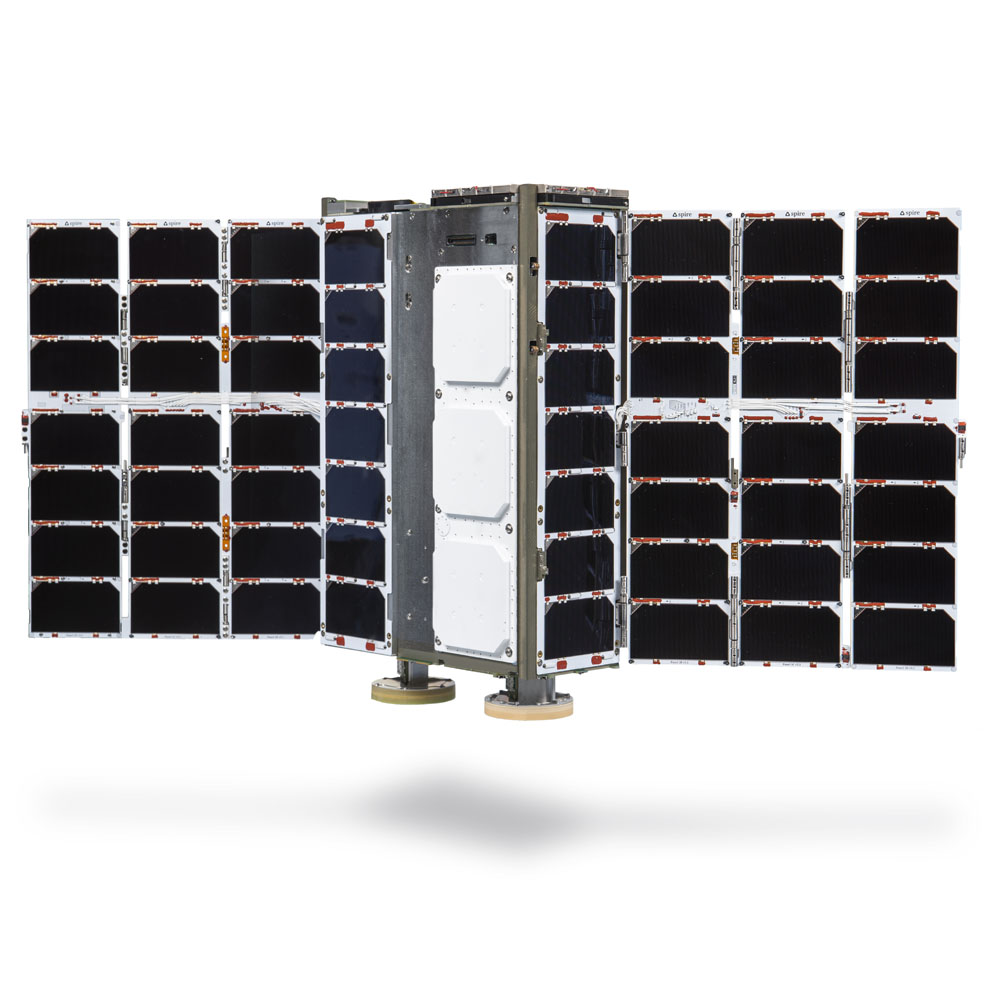 Rear view of Spire Global 6U satellite with optical inter-satellite link payload