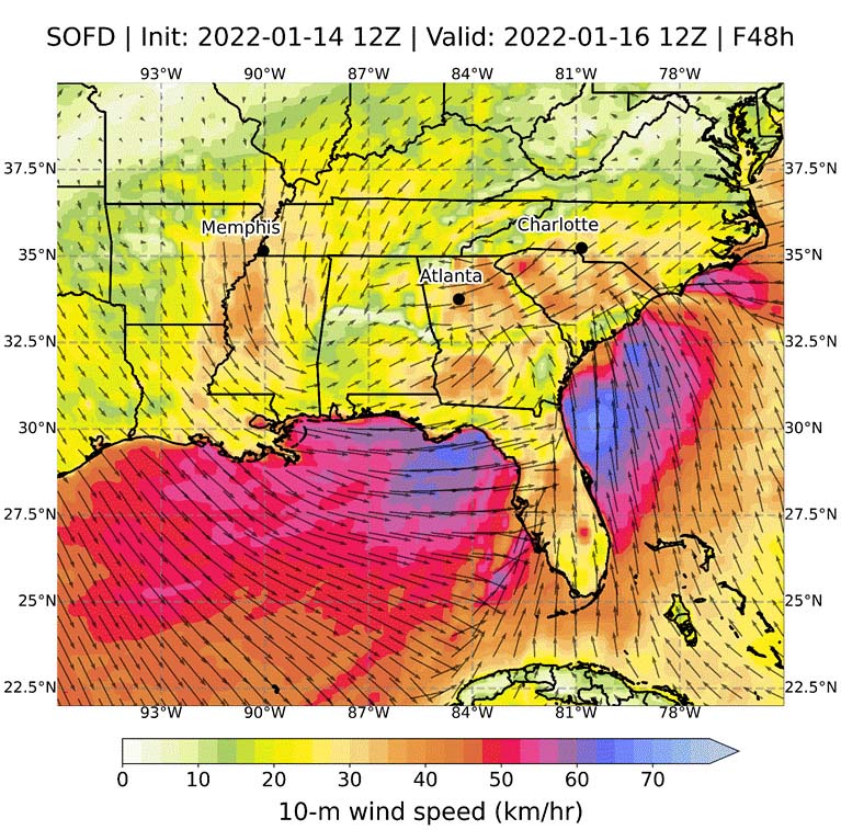 Storm Izzy winds map